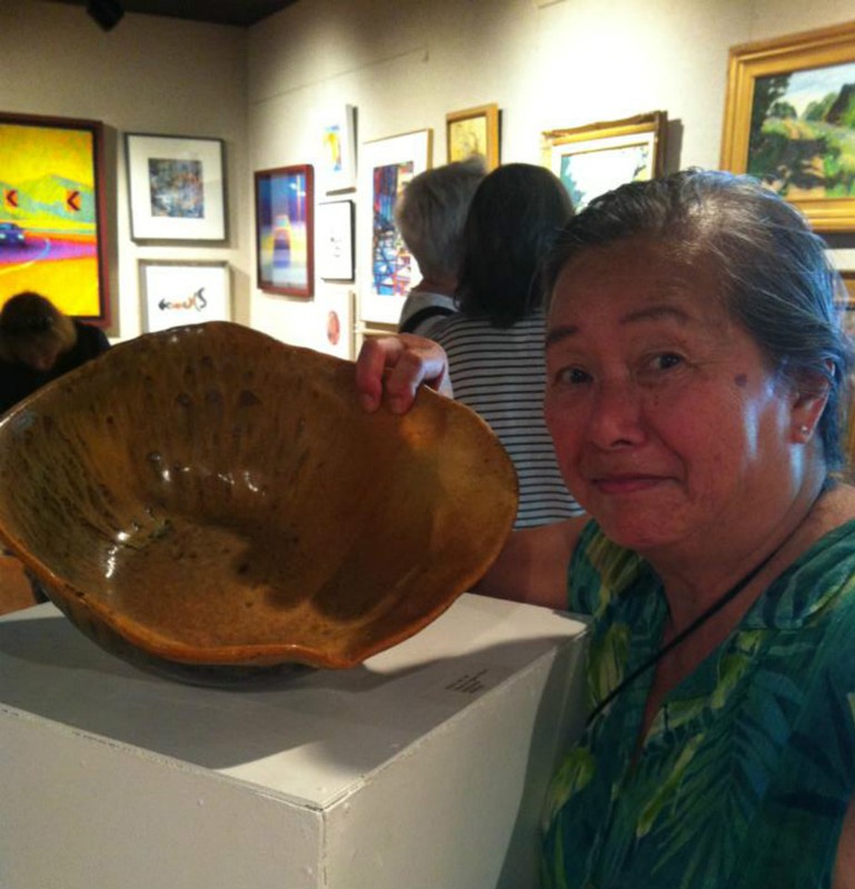 Mavis Jan-Lai and her work, featured at the West Hartford Art :eague, Ct Artists Womens Show. 